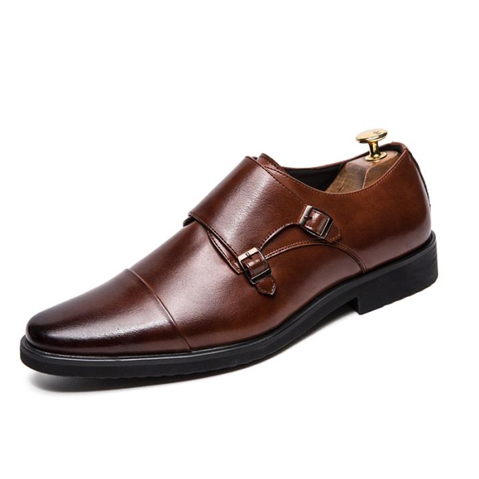 Mens Double Buckle |  Men’s Brown Leather Double-Buckle Shoe Double Buckle Double Buckle