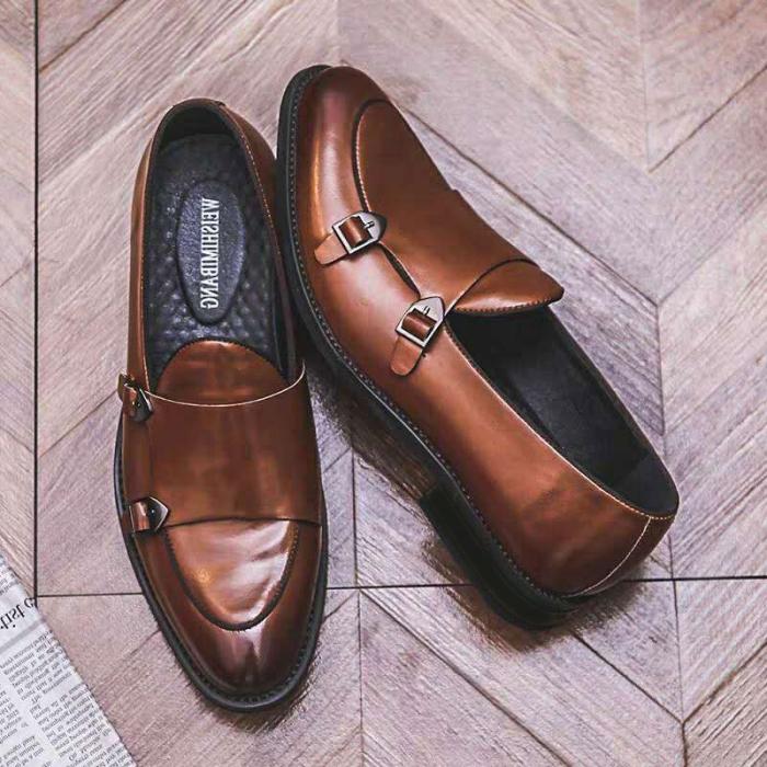 Mens Double Buckle |  Men’s Dark Brown Leather Double-Buckle Shoe Double Buckle Double Buckle