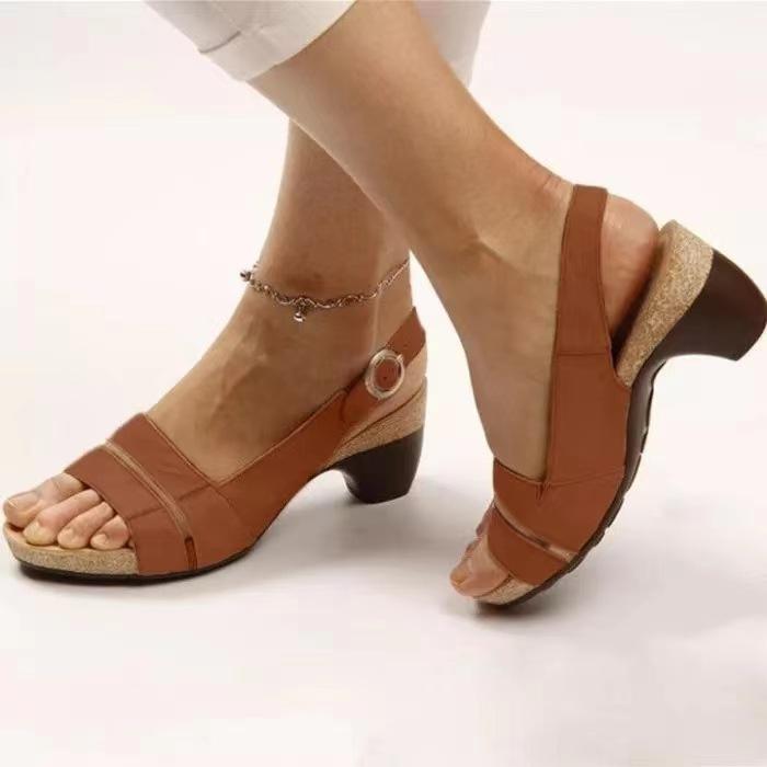 Womens Sandals |  Women’s Brown Leather Mid-Heel Beyond Sandal Sandals Sandals